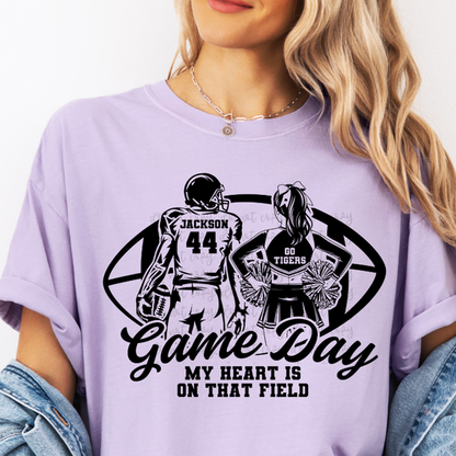 Custom Ball Football And Cheer Top mockup showing the pictured apparel design.