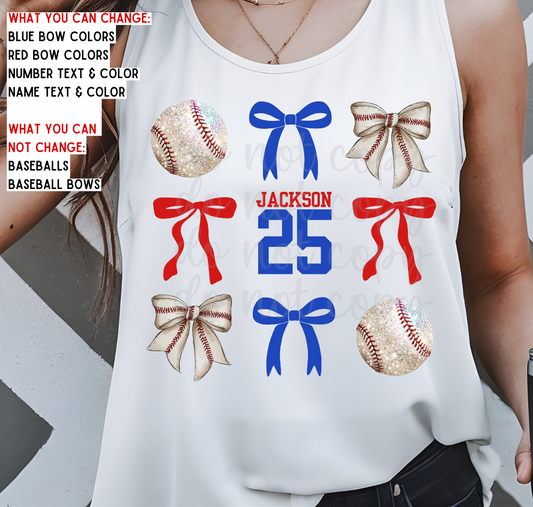 Custom Baseball And Bows Top mockup showing the pictured apparel design.
