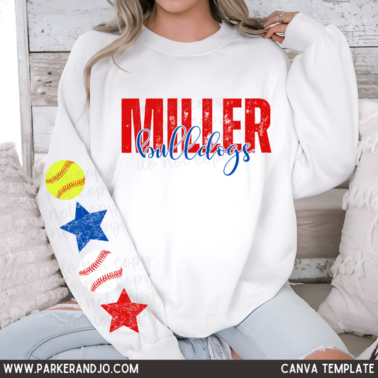 Custom Baseball And Or Softball Stars Team Custom Top mockup showing the chest design and sleeve lettering.