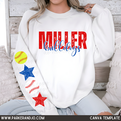 Custom Baseball And Or Softball Stars Team Custom Top mockup showing the chest design and sleeve lettering.