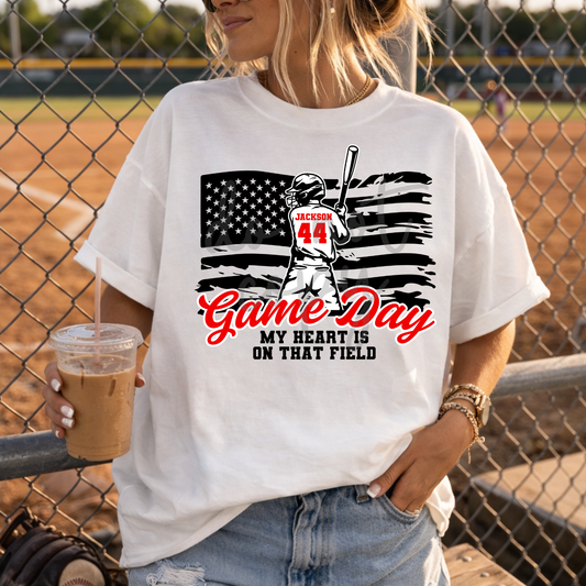 Custom Baseball And Softball Gameday Flag Top mockup showing the pictured apparel design.