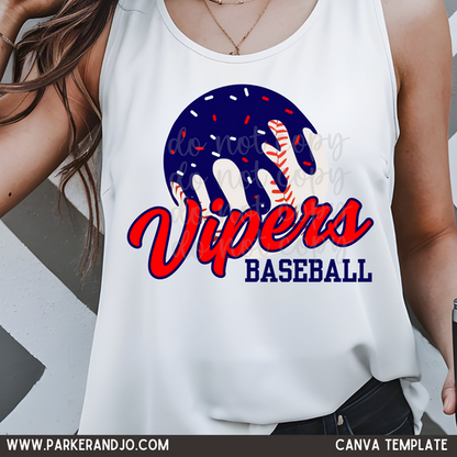 Custom Baseball Drip Team Name Top mockup showing the pictured apparel design.