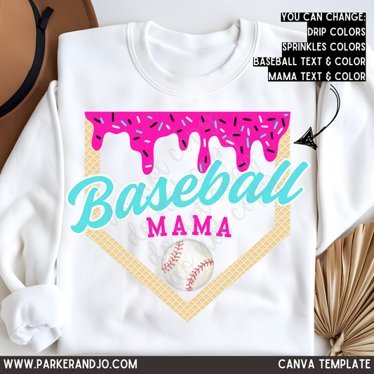 Custom Baseball Mama Drip Top mockup showing the pictured apparel design.