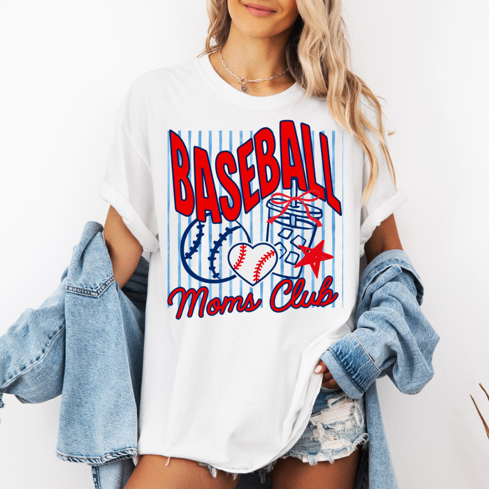 Custom Baseball Moms Club Top apparel mockup showing the front design.