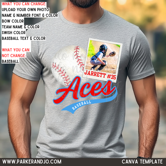 Custom Baseball Polaroid Top mockup showing the pictured apparel design.