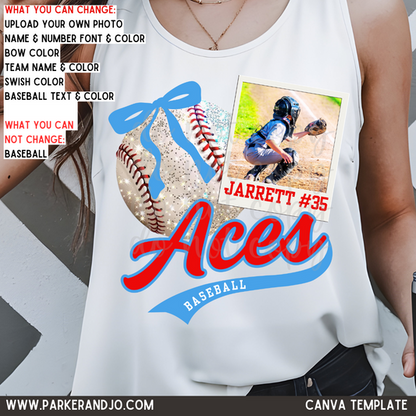 Custom Baseball Polaroid Top mockup showing the pictured apparel design.