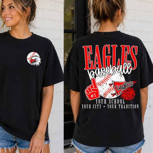 Custom Baseball School Spirit Mascot Top mockup showing the front and back design.
