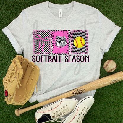 Custom Baseball Season Softball Season Doodle Frame Top mockup showing the pictured apparel design.