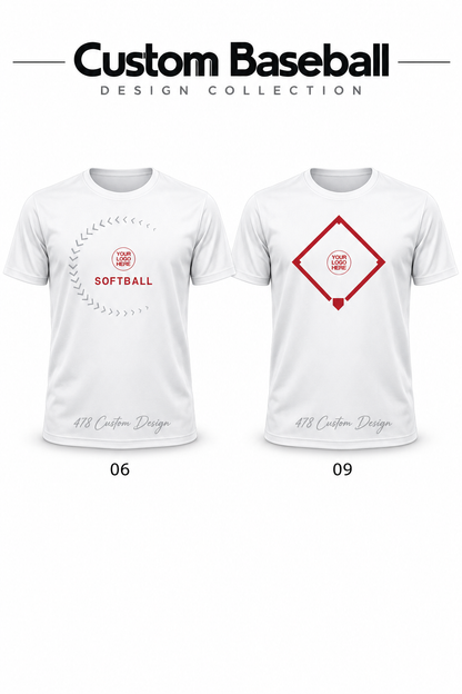 Custom-Baseball numbered design choices on full-length short-sleeve performance shirts