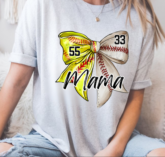 Custom Baseball Softball Bow Custom Number Name Top mockup showing the pictured apparel design.