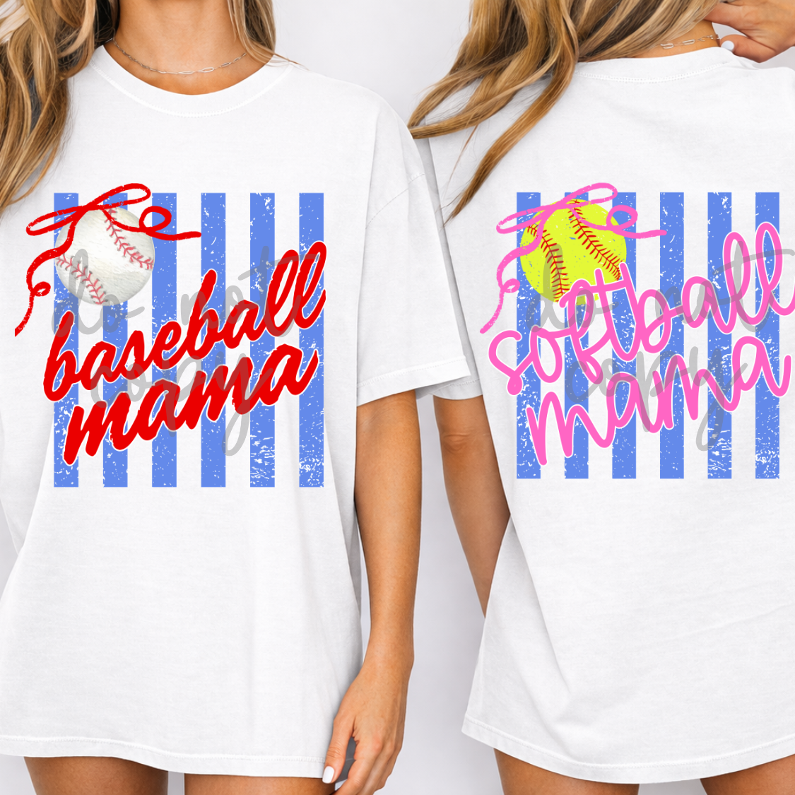 Custom Baseball Softball Mama Striped Bow Top mockup showing the pictured apparel design.