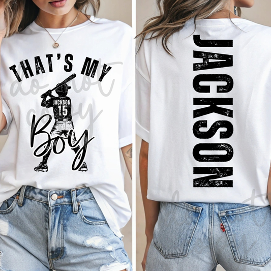 Custom Baseball Softball Thats My Boy Thats My Girl Top mockup showing the front and back design.