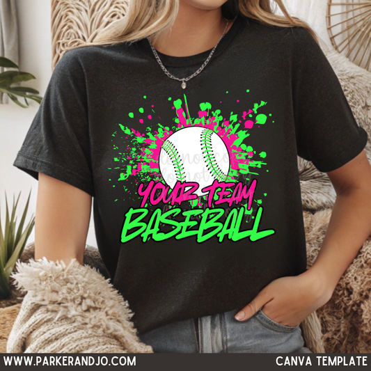 Custom Baseball Splash Top mockup showing the pictured apparel design.