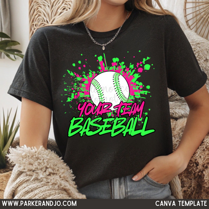 Custom Baseball Splash Top mockup showing the pictured apparel design.
