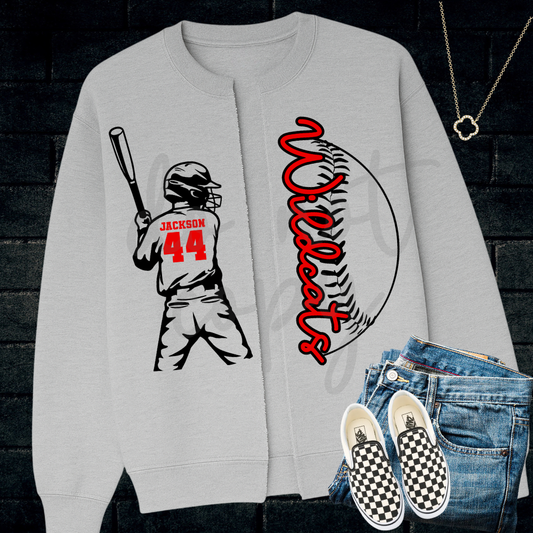 Custom Baseball Split Sweatshirt Top mockup showing the pictured apparel design.