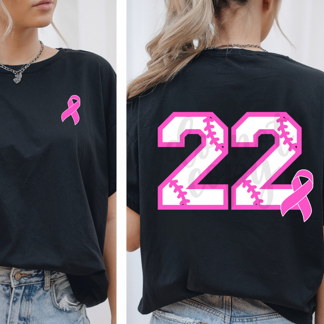 Custom Breast Cancer Awareness Baseball Numbers Top mockup showing the front and back design.
