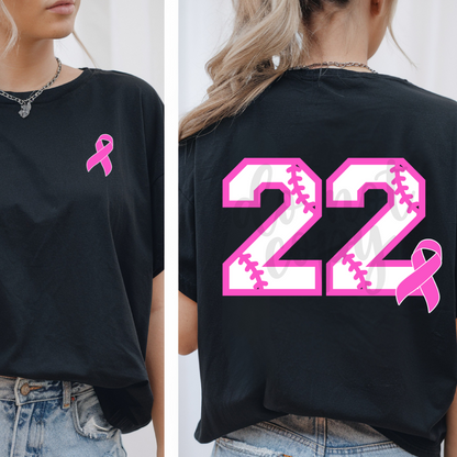 Custom Breast Cancer Awareness Baseball Numbers Top mockup showing the front and back design.