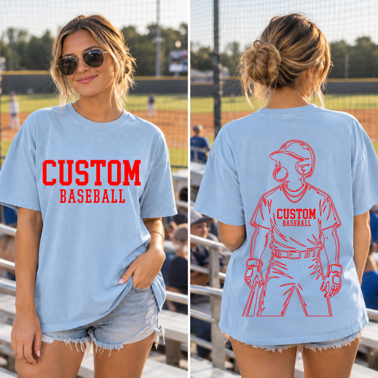 Custom Bubble Gum Baseball Softball Batter Top mockup showing the front and back design.