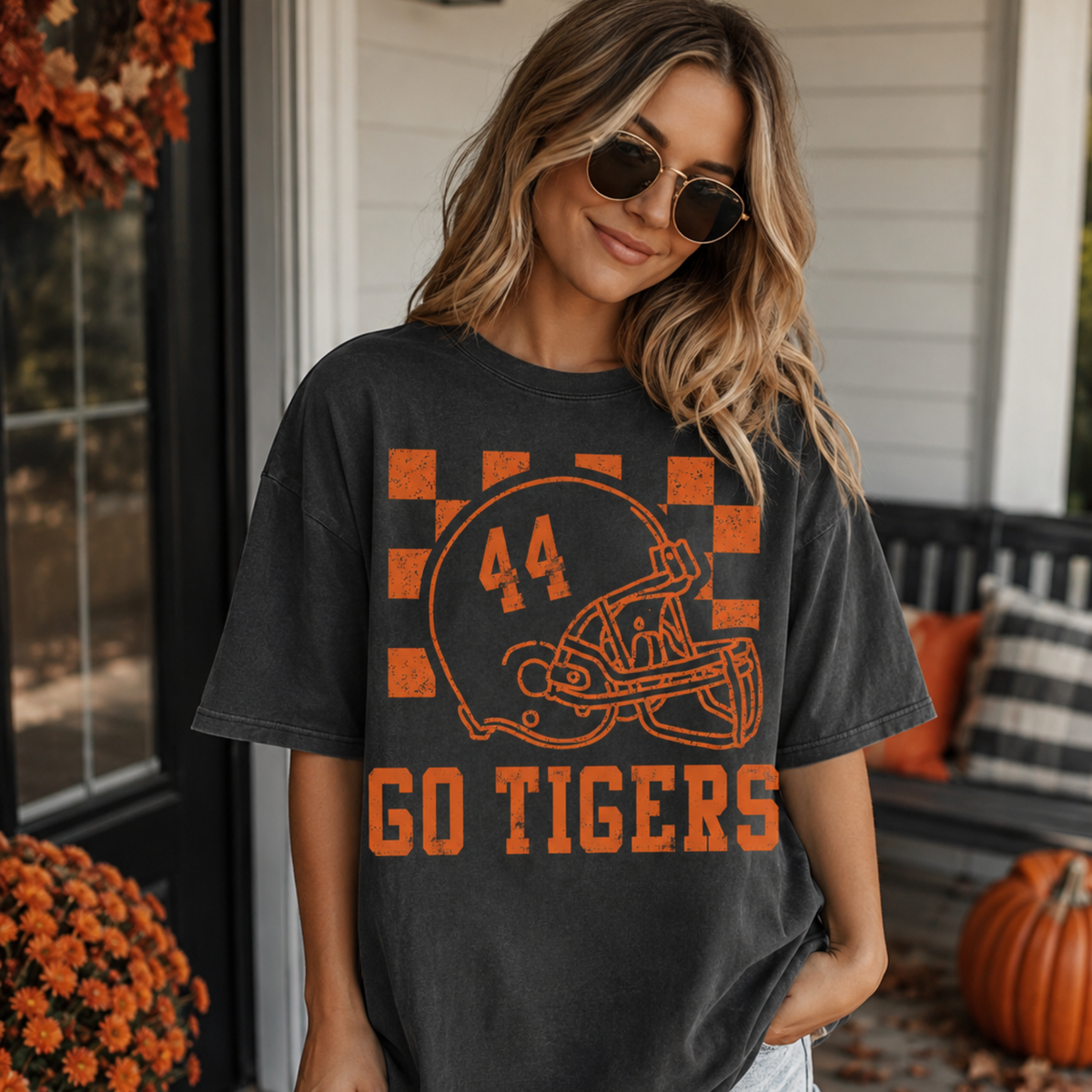 Custom Checkered Football Helmet Top mockup showing the pictured apparel design.