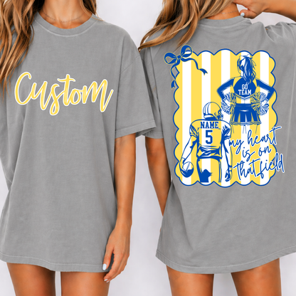 Custom Coquette Bow Football and Cheer Top mockup showing the front and back design.