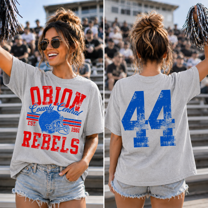 Custom Distressed Football Stripes Top mockup showing the front and back design.