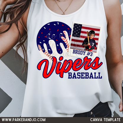 Custom Drip Baseball Polaroid Top mockup showing the pictured apparel design.