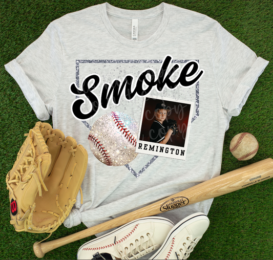 Custom Faux Glitter Baseball Photo Top mockup showing the pictured apparel design.