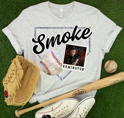 Custom Faux Glitter Baseball Photo Top mockup showing the pictured apparel design.