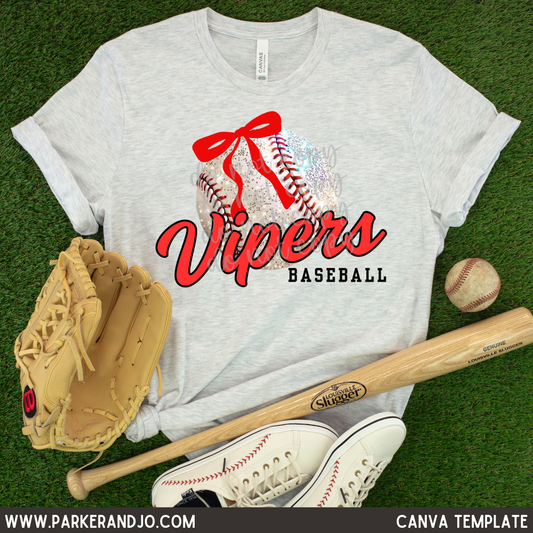 Custom Faux Glitter Baseball With Bow Top mockup showing the pictured apparel design.