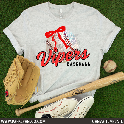 Custom Faux Glitter Baseball With Bow Top mockup showing the pictured apparel design.