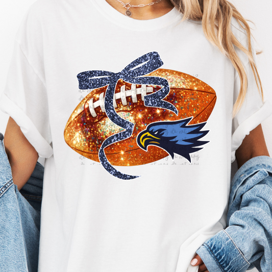 Custom Faux Glitter Football Bow Top mockup showing the pictured apparel design.