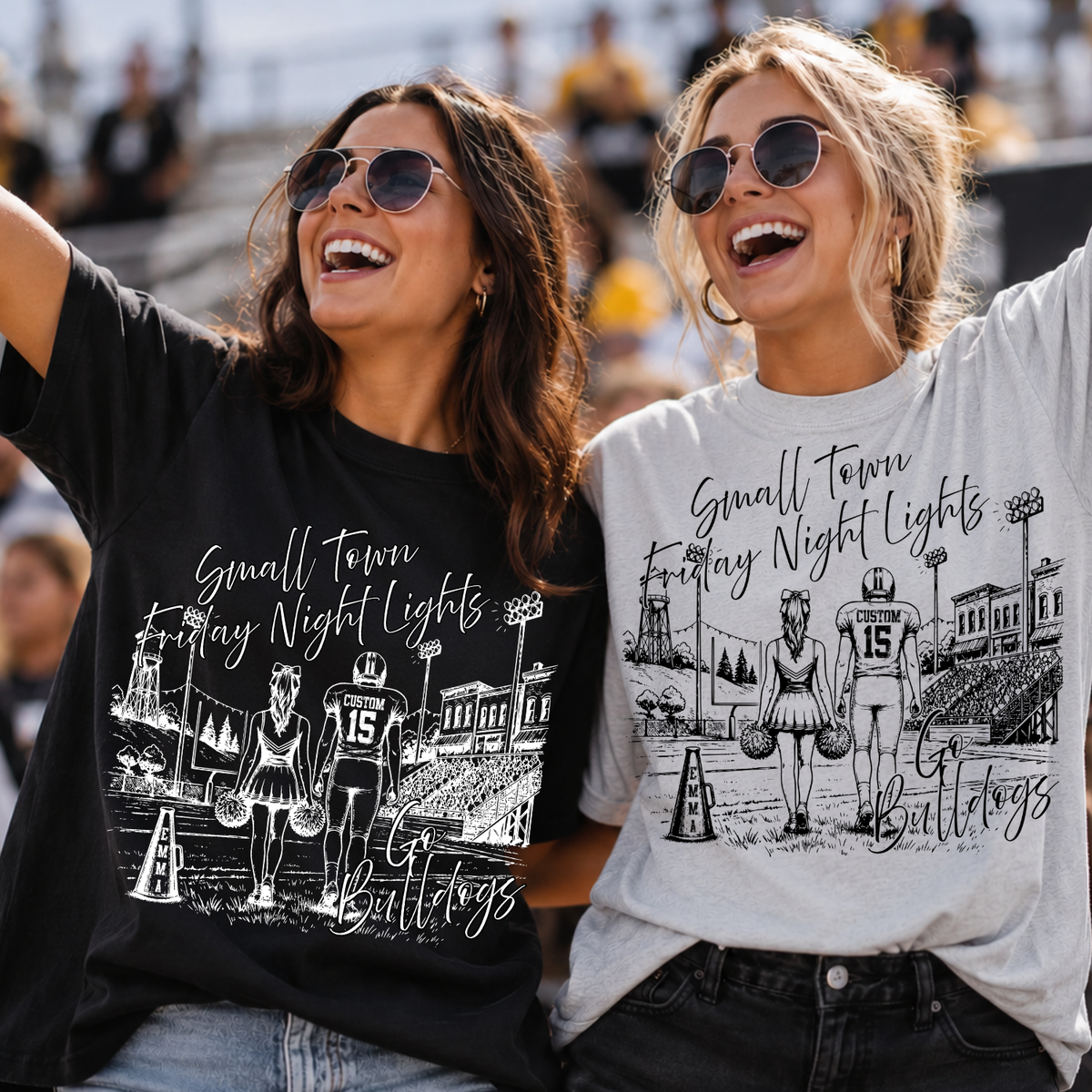 Custom Football And Cheer Small Town Friday Night Lights Top mockup showing the pictured apparel design.
