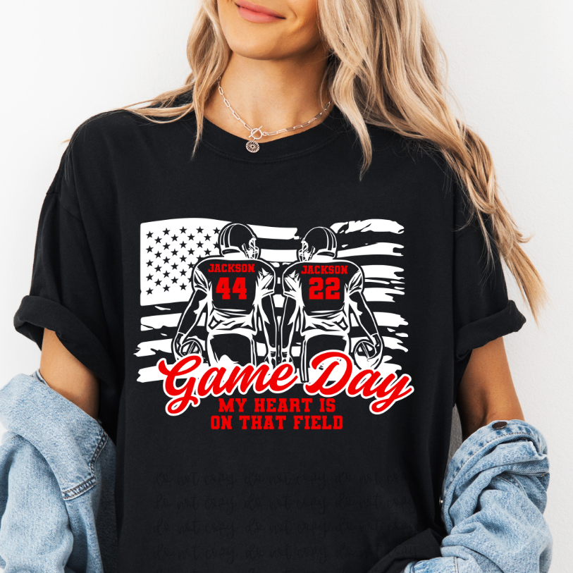 Custom Football Flag Two Players Top mockup showing the pictured apparel design.