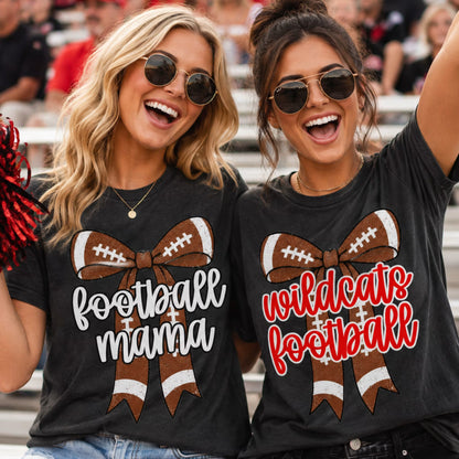 Custom Football Mama Bow Top mockup showing the pictured apparel design.