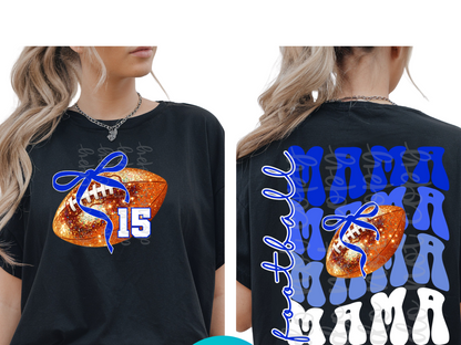 Custom Football Mama Stacked Top mockup showing the front and back design.
