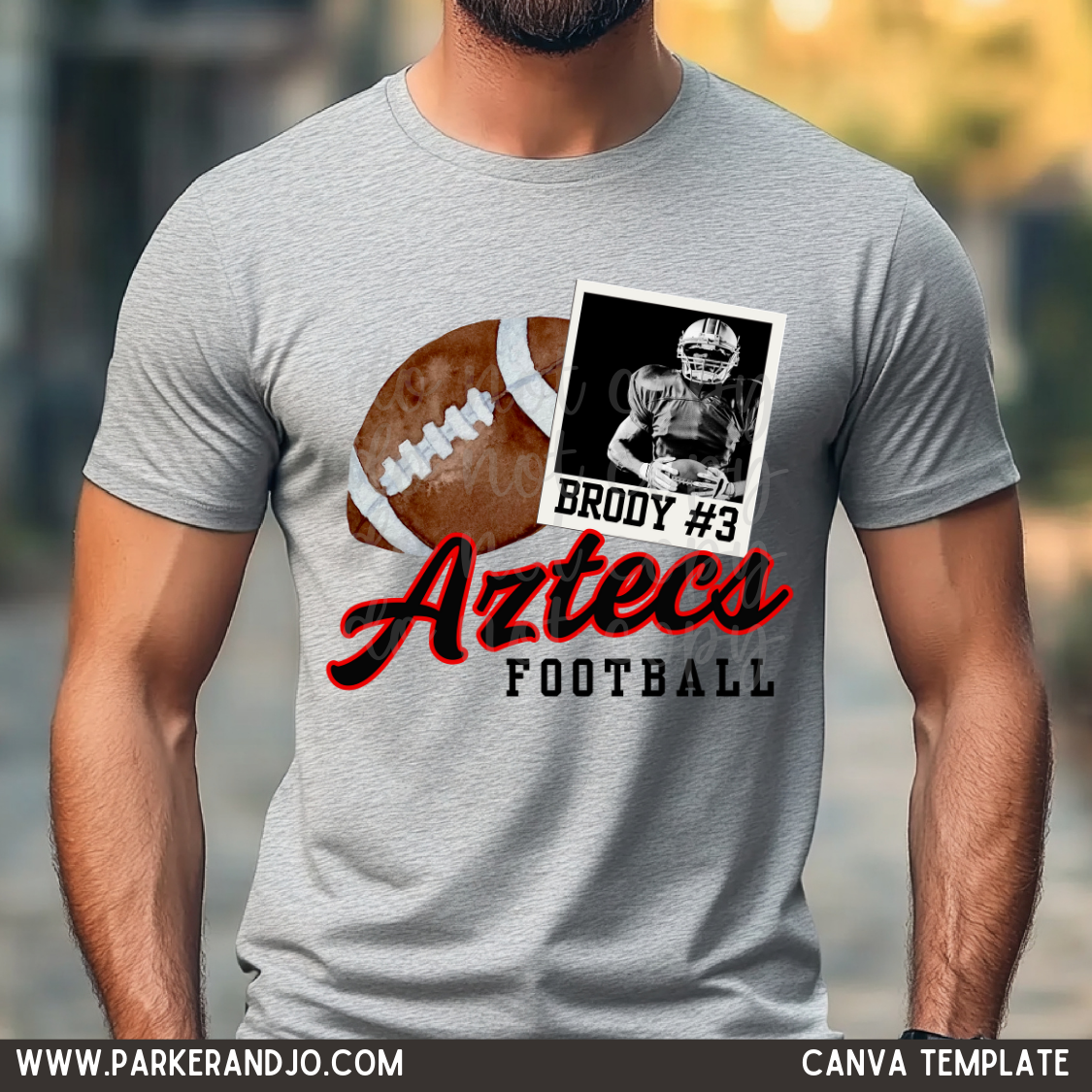 Custom Football Polaroid Photo Top mockup showing the pictured apparel design.