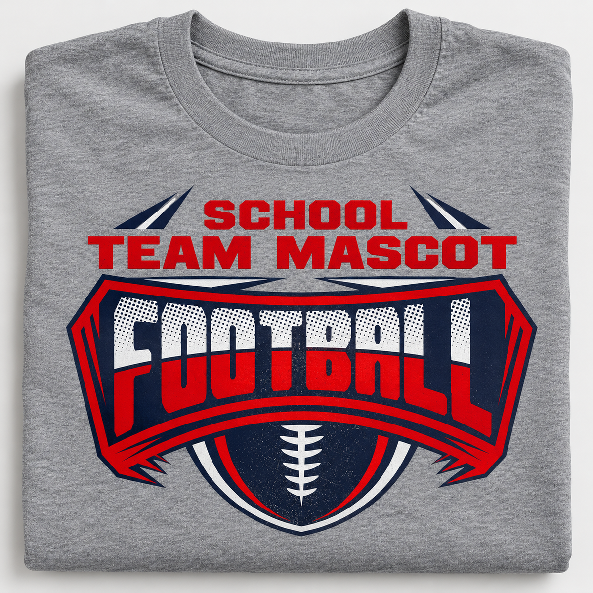 Custom school and team mascot football banner design on folded gray shirt