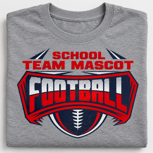 Custom school and team mascot football banner design on folded gray shirt