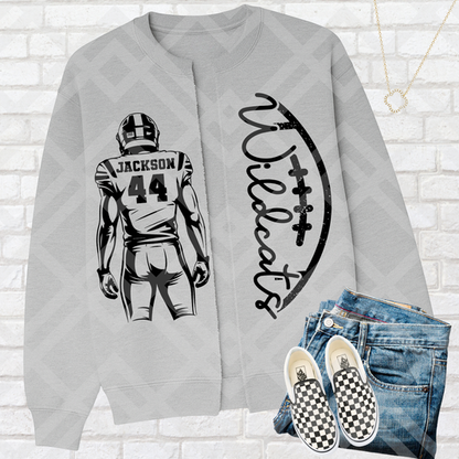 Custom Football Split Sweatshirt Top mockup showing the pictured apparel design.