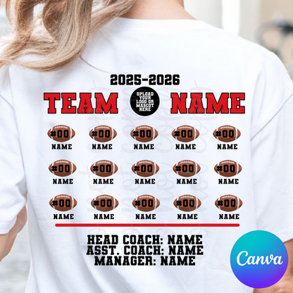 Custom Football Team Name Roster Top mockup showing the pictured apparel design.