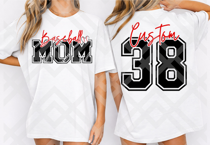 Custom I Love My Mom Baseball Mom Top mockup showing the front and back design.