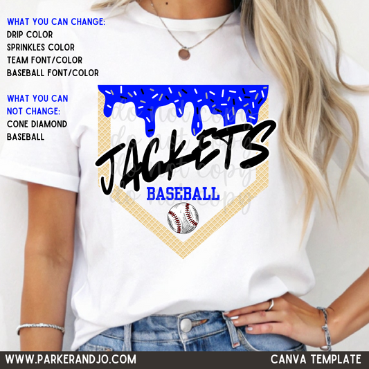 Custom Ice Cream Drip Baseball Top mockup showing the pictured apparel design.