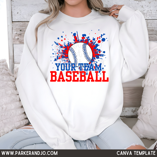 Custom Paint Splatter Baseball Top mockup showing the pictured apparel design.