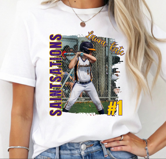 Custom Photo Sports Softball Baseball Top mockup showing the pictured apparel design.