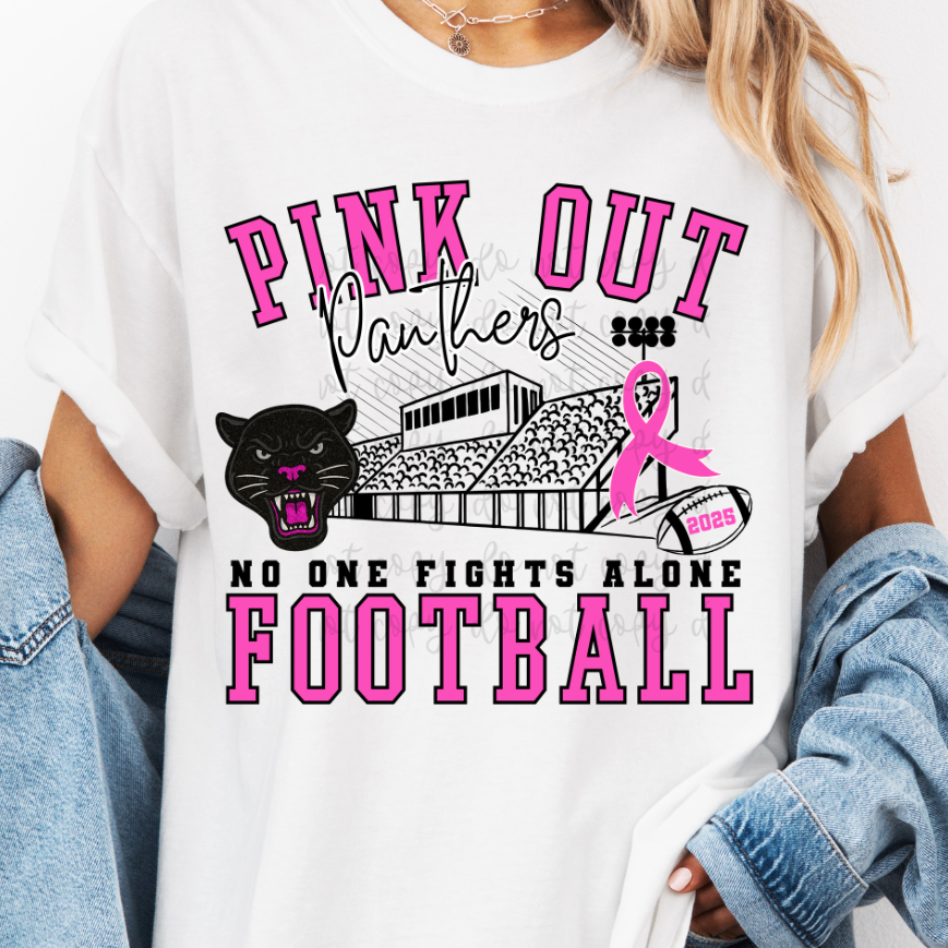 Custom Pink Out Bleachers Mascot Football Top mockup showing the pictured apparel design.