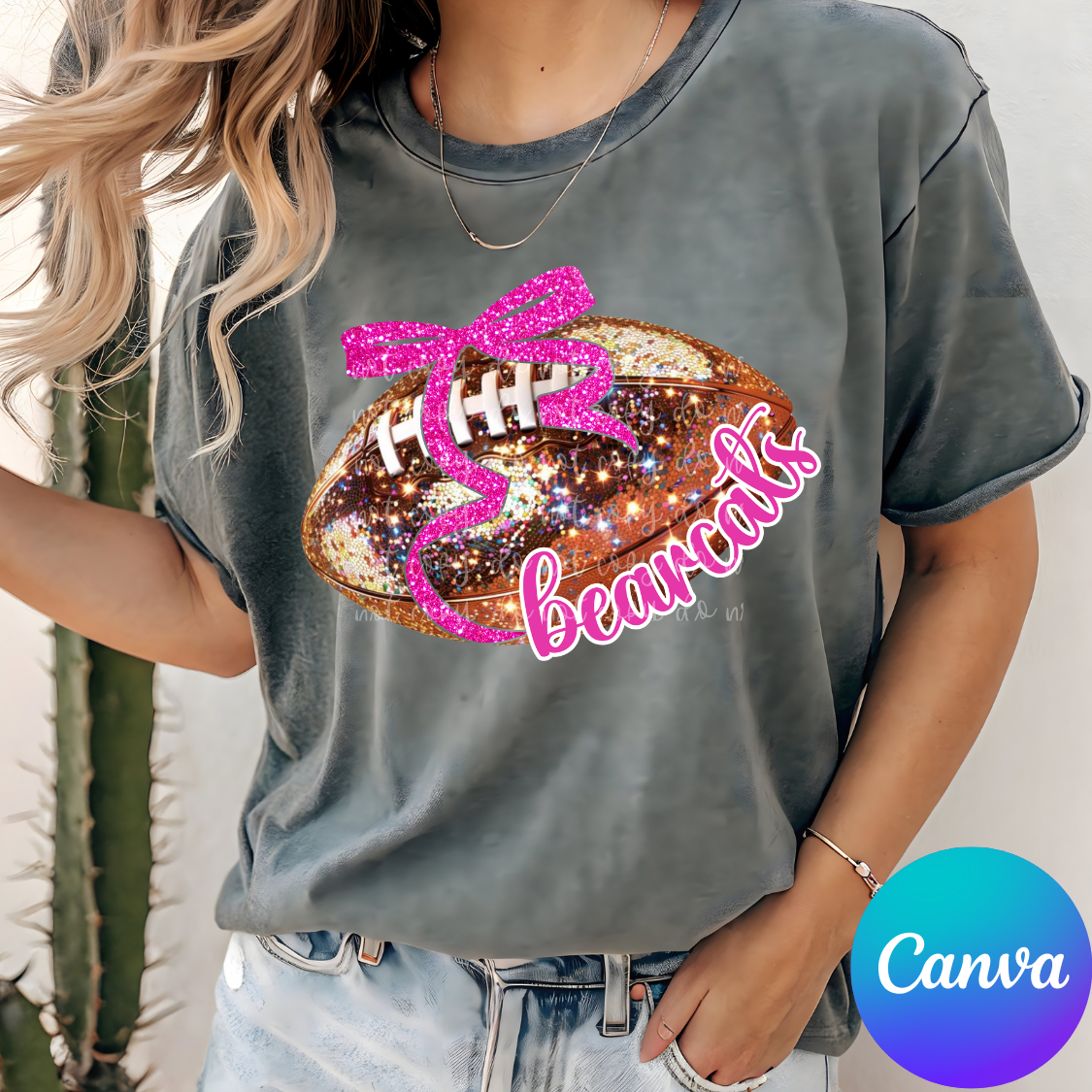 Custom Pink Out Faux Glitter Football Top mockup showing the pictured apparel design.