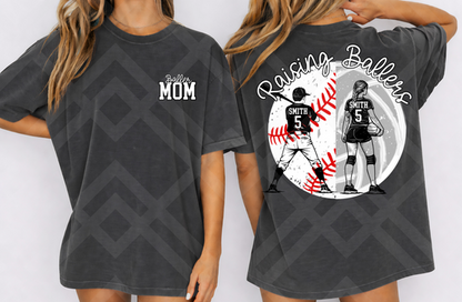 Custom Raising Ballers Volleyball And Baseball Top mockup showing the front and back design.