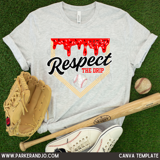 Custom Respect The Drip Baseball Top mockup showing the pictured apparel design.