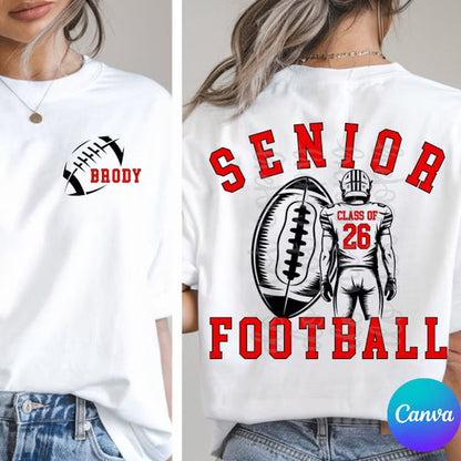 Custom Senior Football Class Of Top mockup showing the front and back design.