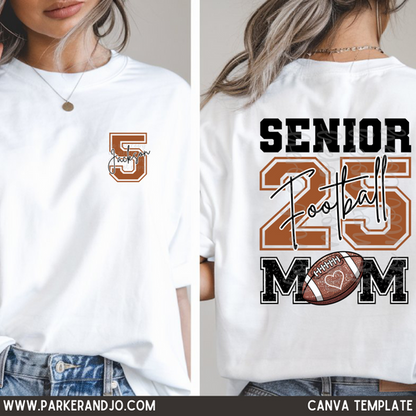 Custom Senior Football Mom Top mockup showing the front and back design.
